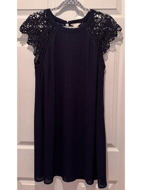 Altar'd State Navy Lace Shoulder Shift Dress Cap Sleeve Size M